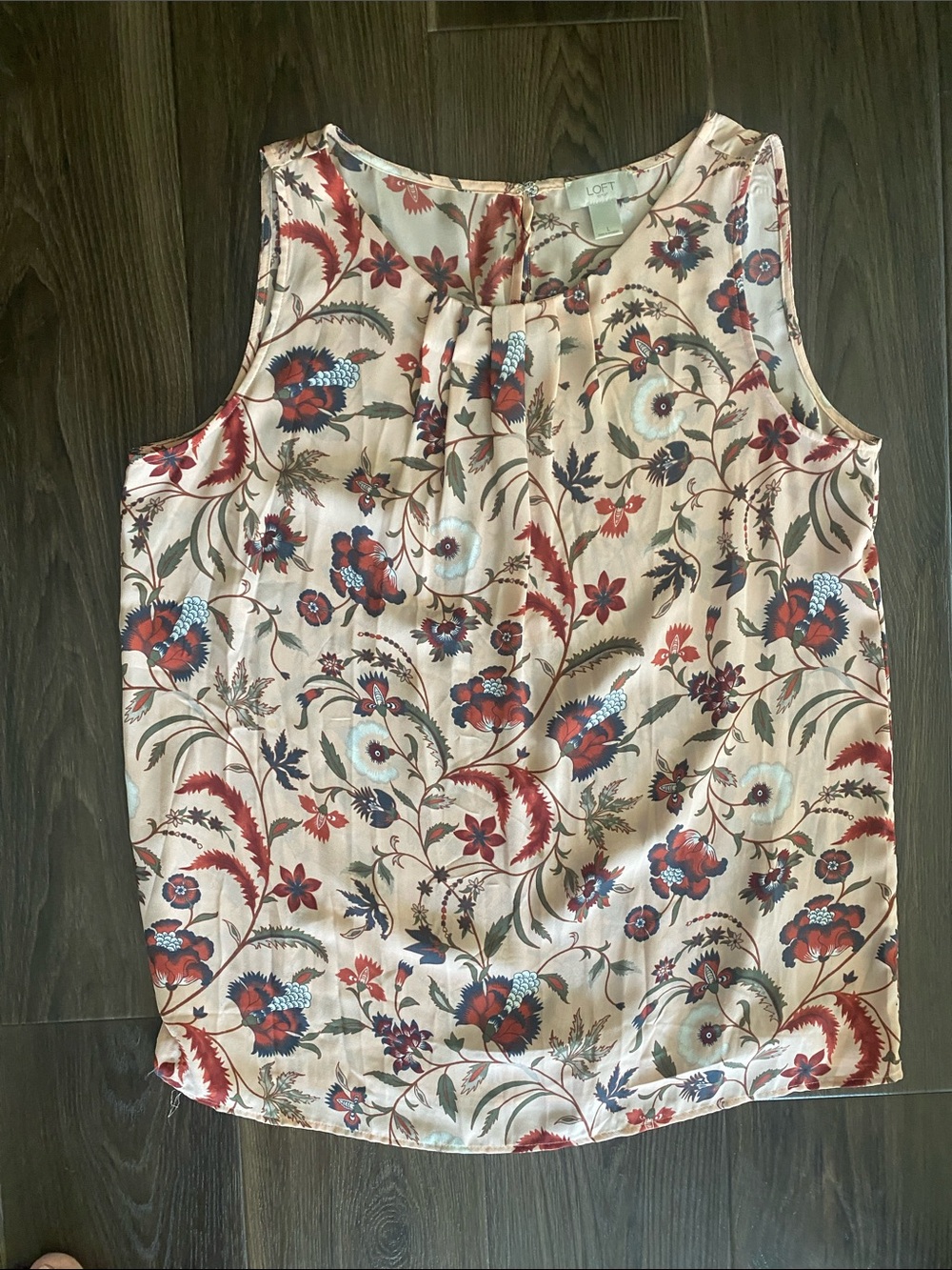 Old Navy Sleeveless Floral Print Shell Top - Cream, Red & Blue
